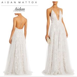 Aidan by AIDAN MATTOX Embroidered Floral Mesh Gown